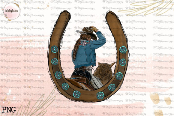 Cowgirl Horse Shoe Gem Stone Design PNG